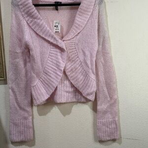 MARIPOSA Light Pink Cropped Sweater Top With Open Front And Shawl Collar Size Sm
